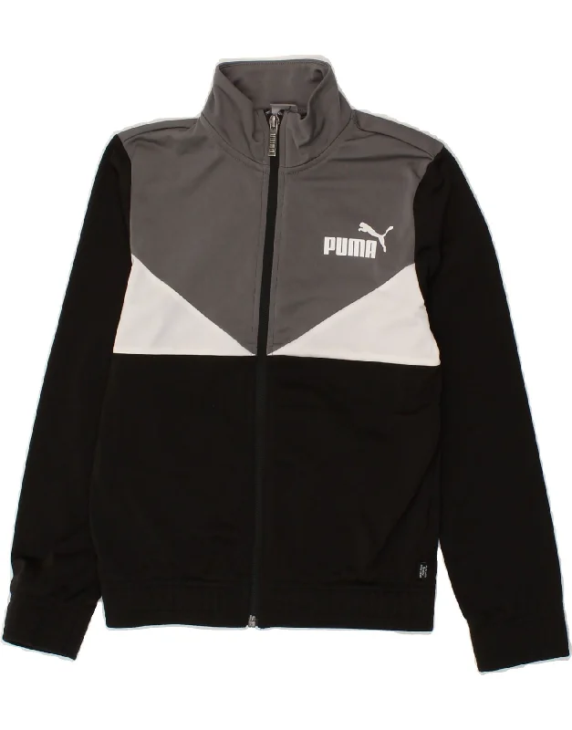 men's classic leather jackets -PUMA Boys Graphic Tracksuit Top Jacket 8-9 Years Black Colourblock