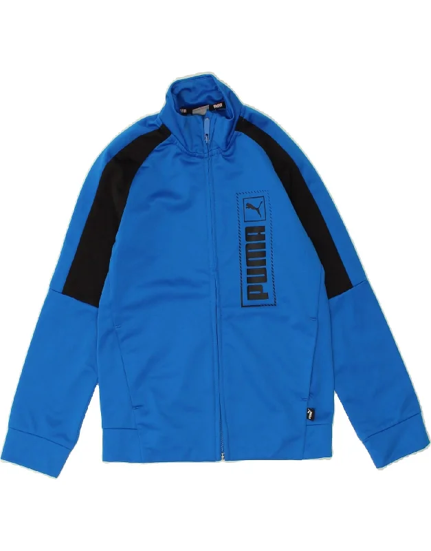 men's fashionable outer jackets -PUMA Boys Graphic Tracksuit Top Jacket 9-10 Years Blue Colourblock