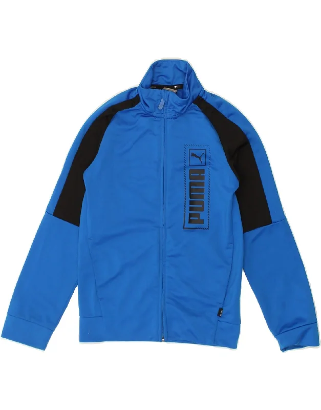 men's tailored outdoor jackets -PUMA Boys Graphic Tracksuit Top Jacket 9-10 Years Medium  Navy Blue