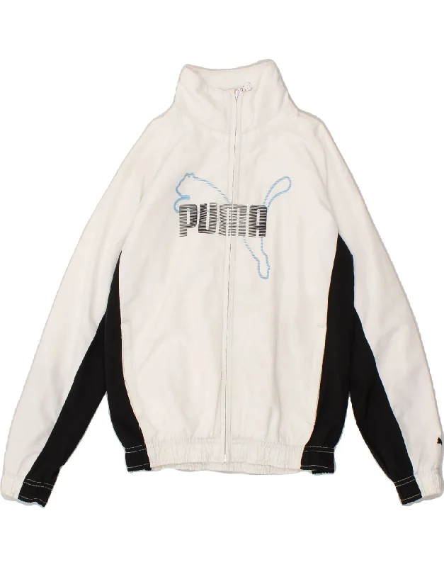 men's rain-resistant jackets -PUMA Boys Graphic Tracksuit Top Jacket 9-10 Years Medium  White