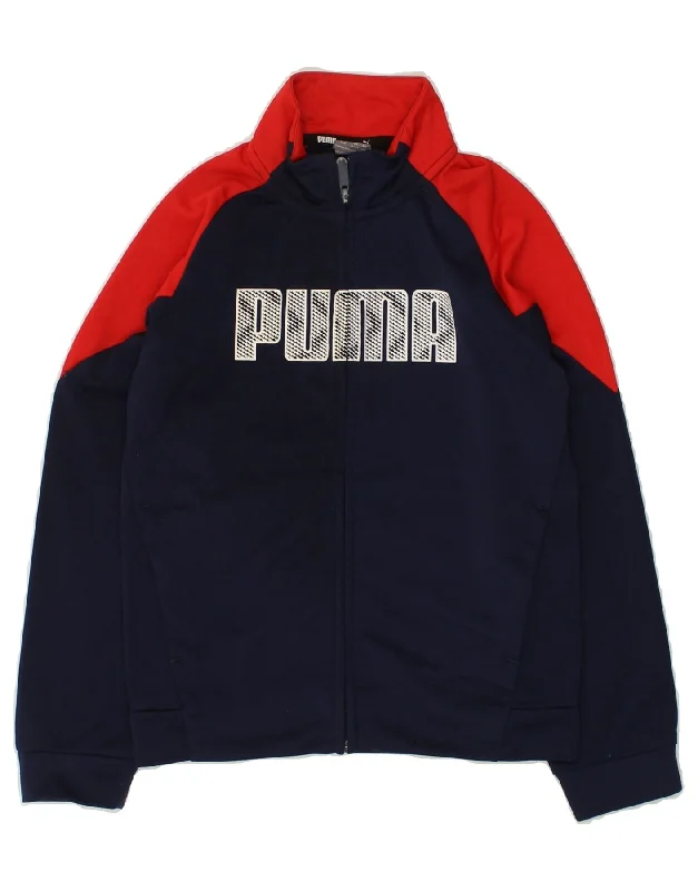 men's wool jackets -PUMA Boys Graphic Tracksuit Top Jacket 9-10 Years Navy Blue Colourblock