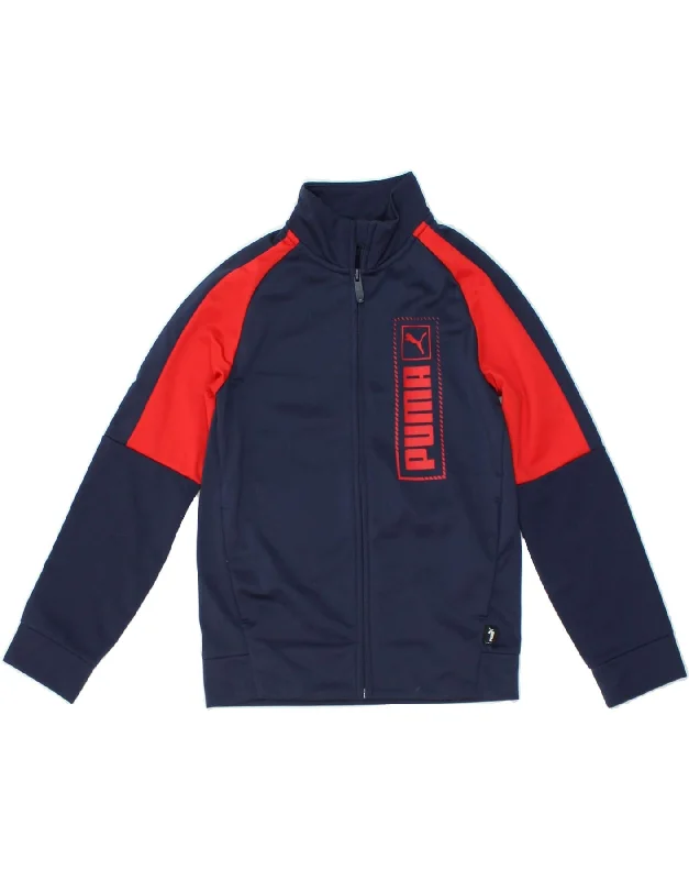 men's warm jackets for fall -PUMA Boys Graphic Tracksuit Top Jacket 9-10 Years Navy Blue Colourblock