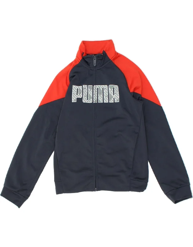 men's parkas -PUMA Boys Graphic Tracksuit Top Jacket 9-10 Years Navy Blue Colourblock