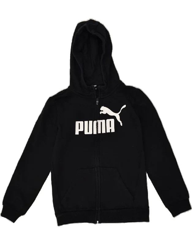 men's pullover sweaters -PUMA Boys Graphic Zip Hoodie Sweater 11-12 Years Black Cotton