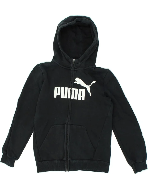 men's sweater for layering -PUMA Boys Graphic Zip Hoodie Sweater 11-12 Years Black Cotton