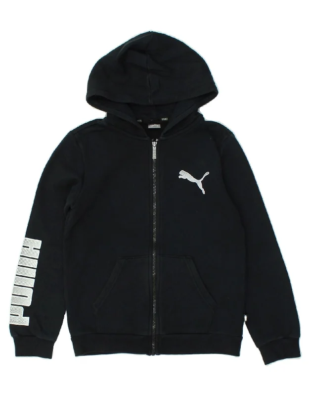 men's formal wool sweaters -PUMA Boys Graphic Zip Hoodie Sweater 11-12 Years Black Cotton