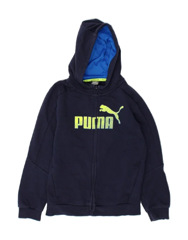 men's classic knit sweaters -PUMA Boys Graphic Zip Hoodie Sweater 11-12 Years Navy Blue