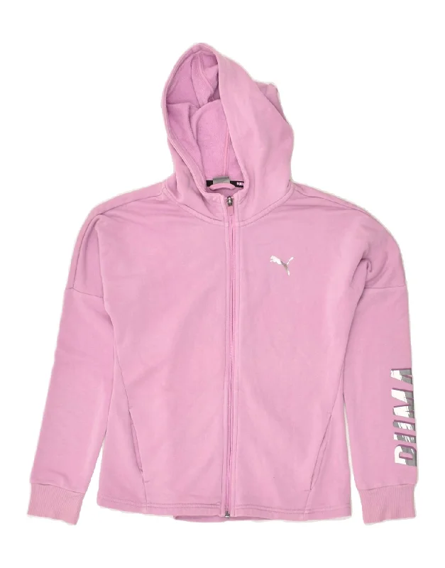 men's comfortable wool sweaters -PUMA Boys Graphic Zip Hoodie Sweater 11-12 Years Pink Cotton