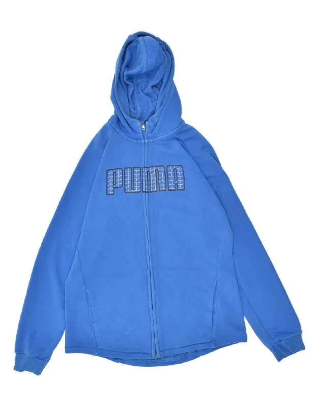 men's luxury knit sweaters -PUMA Boys Graphic Zip Hoodie Sweater 13-14 Years Blue Cotton