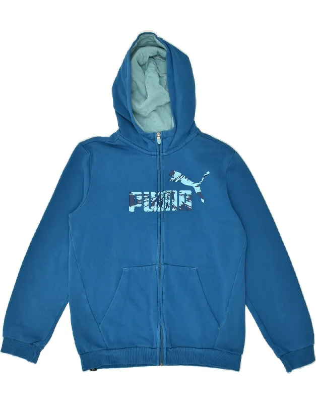 men's outdoor wool sweaters -PUMA Boys Graphic Zip Hoodie Sweater 13-14 Years  Blue Cotton