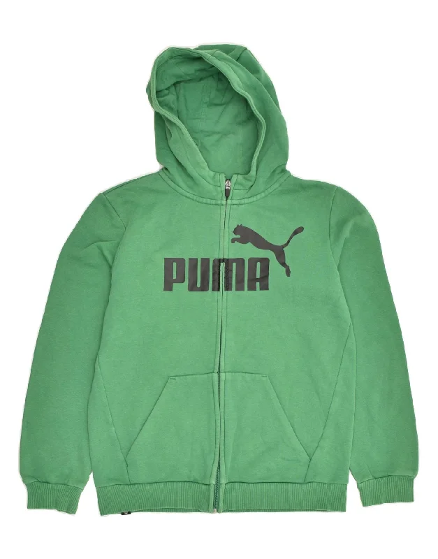 men's thick cardigans -PUMA Boys Graphic Zip Hoodie Sweater 13-14 Years Green Cotton