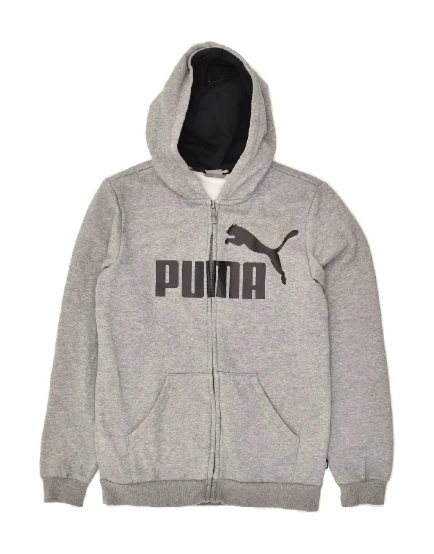 men's formal wool sweaters -PUMA Boys Graphic Zip Hoodie Sweater 13-14 Years Grey Cotton