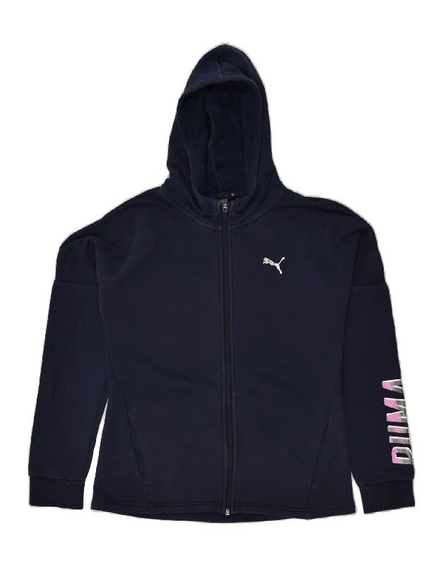 men's soft cashmere sweaters -PUMA Boys Graphic Zip Hoodie Sweater 13-14 Years Navy Blue Cotton