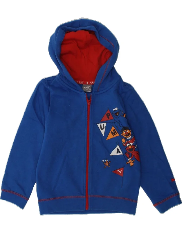 men's winter sweaters -PUMA Boys Graphic Zip Hoodie Sweater 2-3 Years Blue Cotton