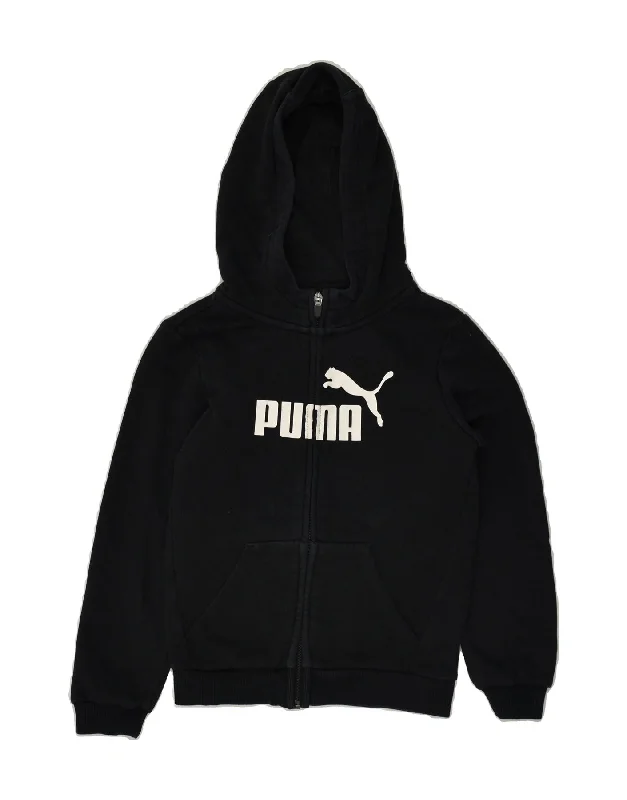 men's short-sleeve sweaters -PUMA Boys Graphic Zip Hoodie Sweater 7-8 Years Black Cotton