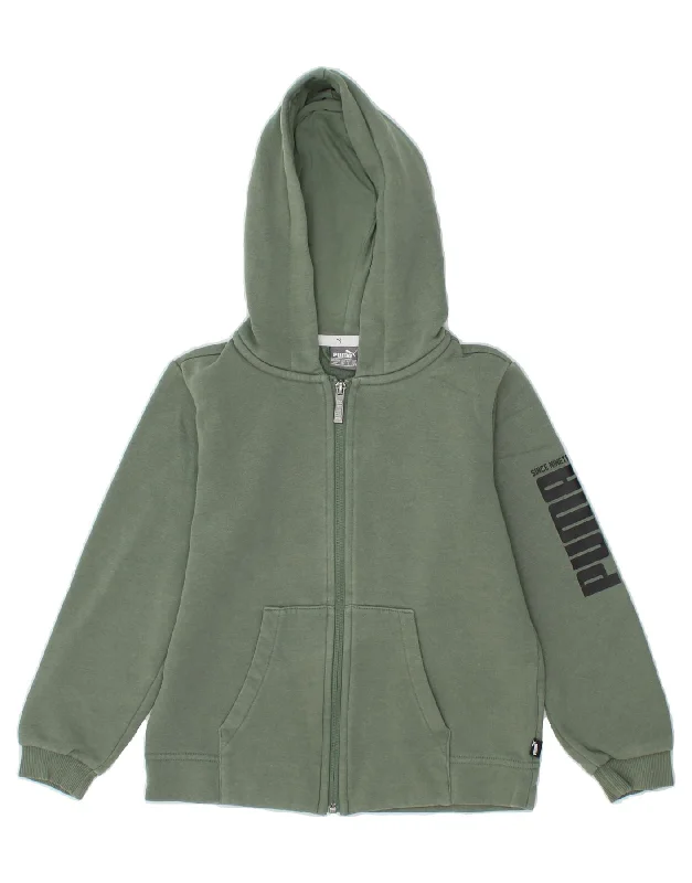 men's thick knit sweaters -PUMA Boys Graphic Zip Hoodie Sweater 7-8 Years  Green Cotton