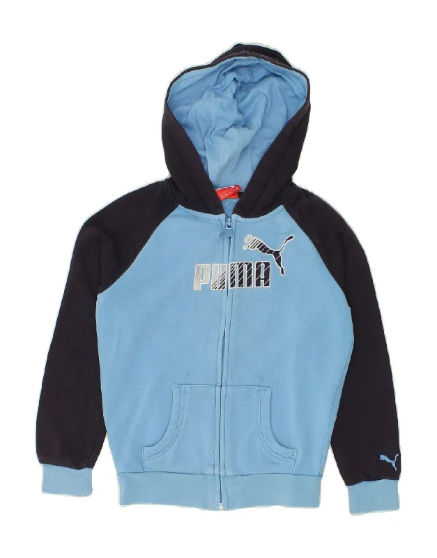 men's striped sweaters -PUMA Boys Graphic Zip Hoodie Sweater 7-8 Years Small Blue Colourblock