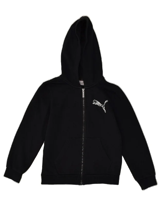 men's cardigan sweaters -PUMA Boys Graphic Zip Hoodie Sweater 9-10 Years Black Cotton