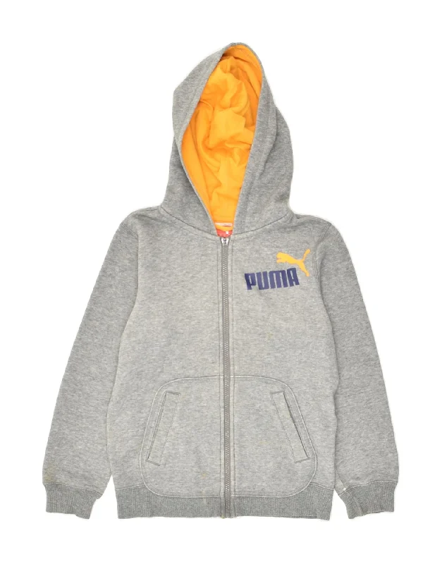 men's zip-up sweaters -PUMA Boys Graphic Zip Hoodie Sweater 9-10 Years Grey