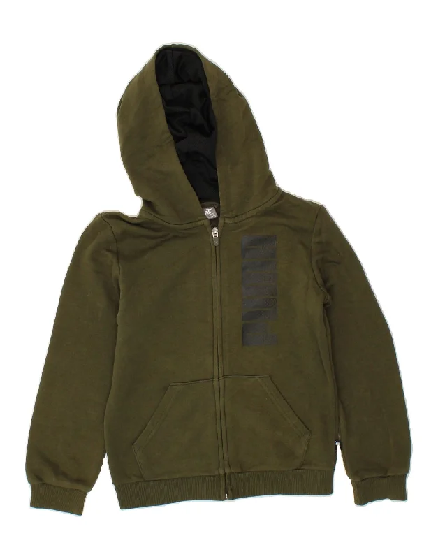 men's lightweight sweaters -PUMA Boys Graphic Zip Hoodie Sweater 9-10 Years Khaki Cotton