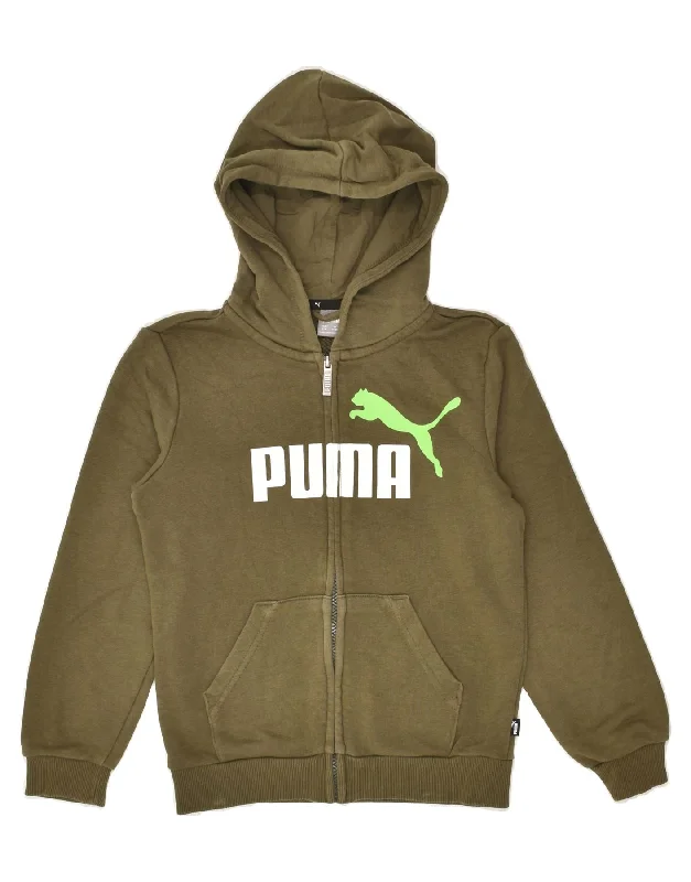 men's cozy sweaters -PUMA Boys Graphic Zip Hoodie Sweater 9-10 Years Khaki