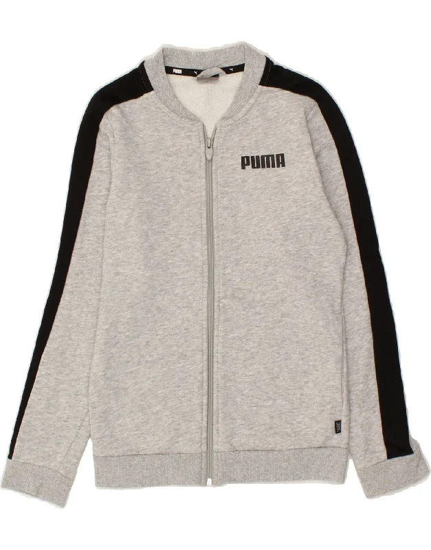 men's lightweight windbreakers -PUMA Boys Tracksuit Top Jacket 11-12 Years Grey Colourblock Cotton