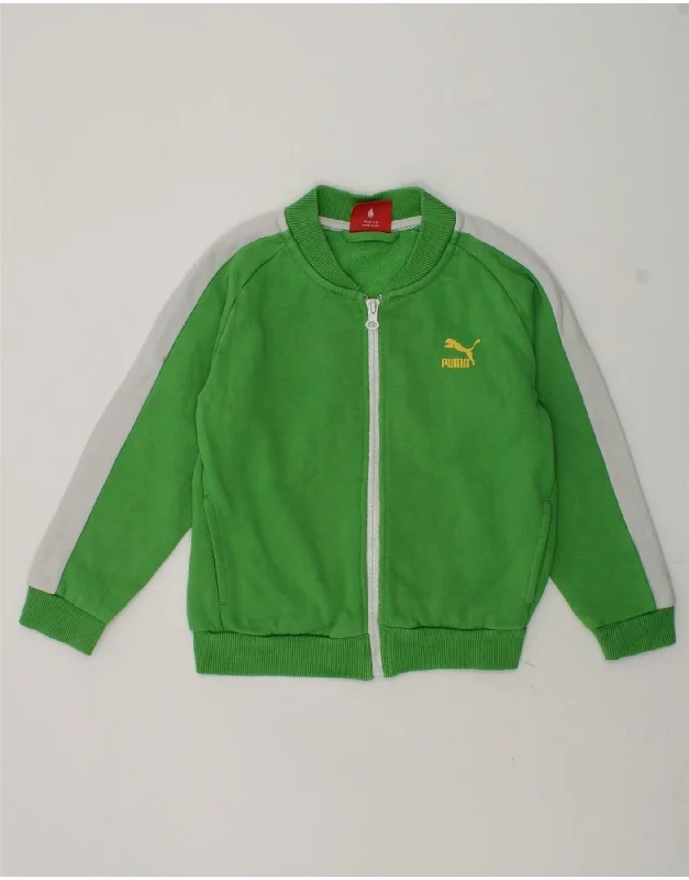 men's leather jackets -PUMA Boys Tracksuit Top Jacket 3-4 Years Green Colourblock Cotton