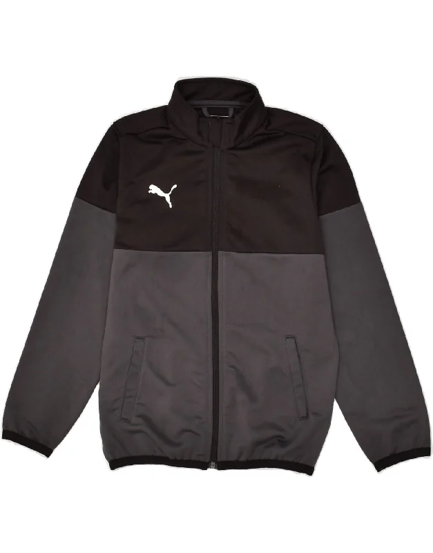 men's waterproof jackets -PUMA Boys Tracksuit Top Jacket 9-10 Years Grey Colourblock Polyester