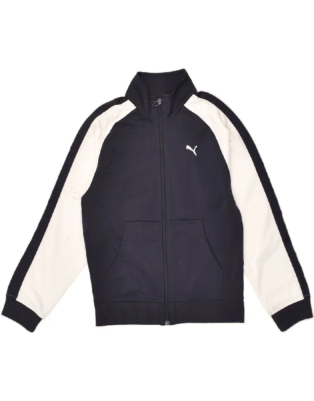 men's lightweight puffer jackets -PUMA Boys Tracksuit Top Jacket 9-10 Years Navy Blue Colourblock Polyester