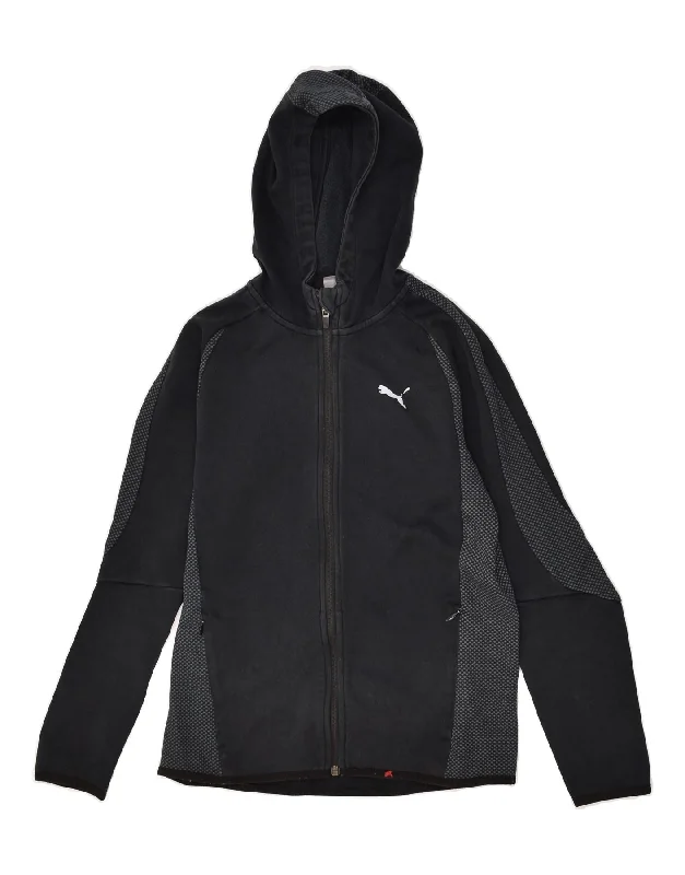 men's outdoor sweaters -PUMA Boys Zip Hoodie Sweater 13-14 Years Black Colourblock