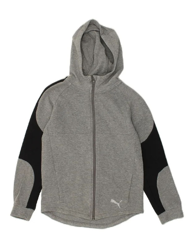 men's knitted turtleneck sweaters -PUMA Boys Zip Hoodie Sweater 13-14 Years Grey Cotton