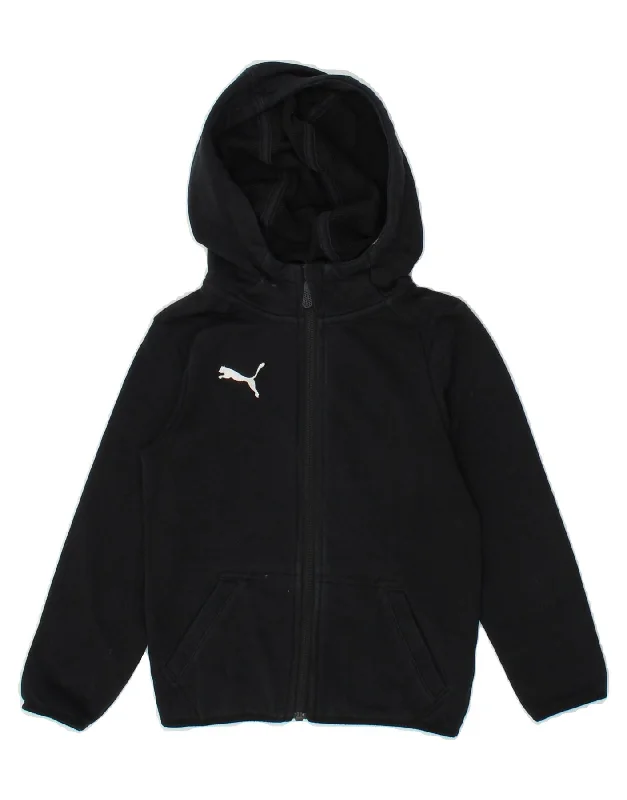 men's stylish turtleneck sweaters -PUMA Boys Zip Hoodie Sweater 5-6 Years Black Cotton