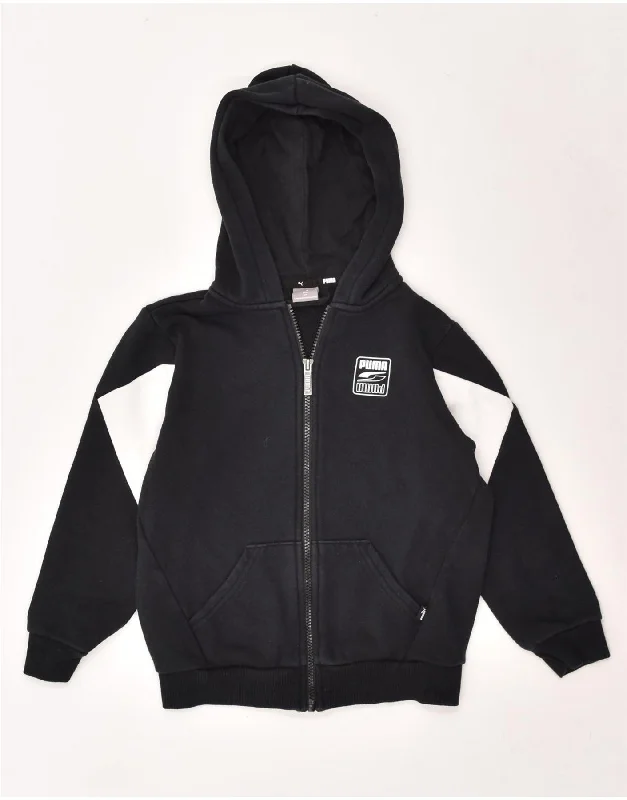 men's cozy fleece pullovers -PUMA Boys Zip Hoodie Sweater 8-9 Years Navy Blue Colourblock