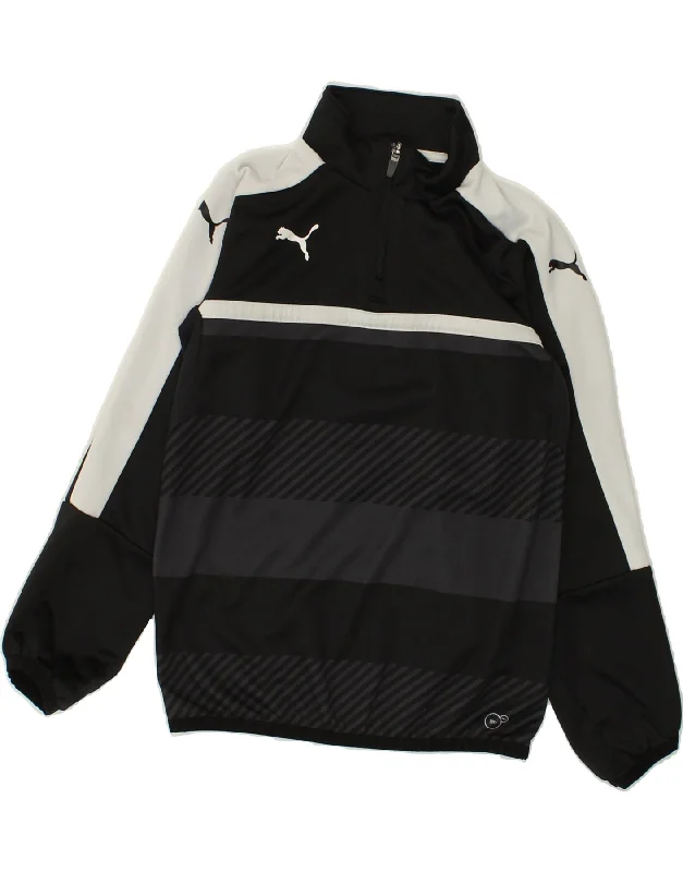 men's travel jackets -PUMA Boys Zip Neck Tracksuit Top Jacket 11-12 Years Black Colourblock