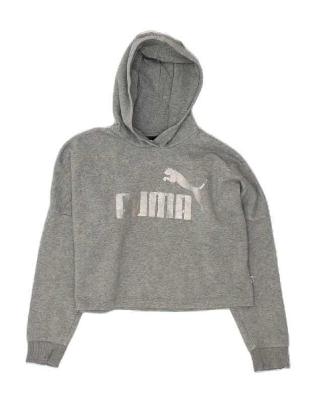 men's oversized hoodie sweatshirt -PUMA Girls Crop Graphic Hoodie Jumper 11-12 Years Grey