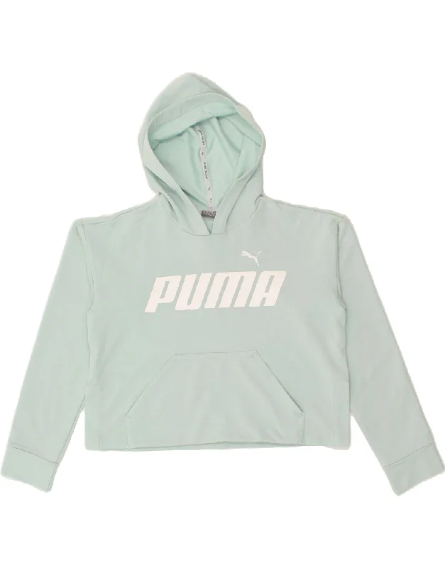 men's cotton hoodies -PUMA Girls Crop Graphic Hoodie Jumper 13-14 Years Green