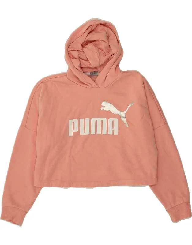 men's hoodie for chilly evenings -PUMA Girls Graphic Crop Hoodie Jumper 11-12 Years Pink Cotton