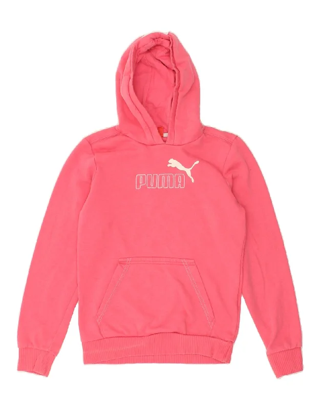 men's hoodie for daily wear -PUMA Girls Graphic Hoodie Jumper 11-12 Years Large Pink Cotton