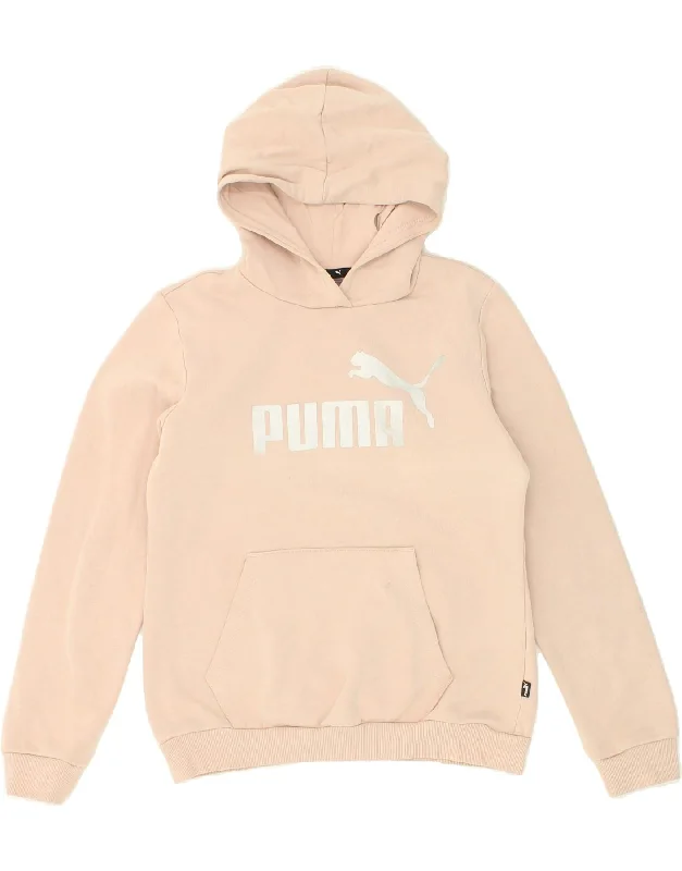 men's hoodie sweatshirt with graphics -PUMA Girls Graphic Hoodie Jumper 13-14 Years Beige