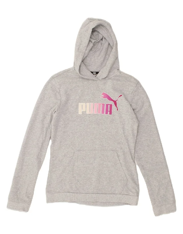 men's warm hoodie jackets -PUMA Girls Graphic Hoodie Jumper 15-16 Years Grey