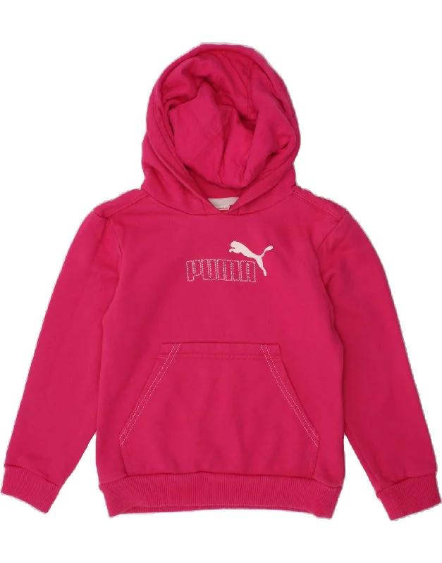 men's lightweight sweatshirts -PUMA Girls Graphic Hoodie Jumper 5-6 Years Pink Colourblock