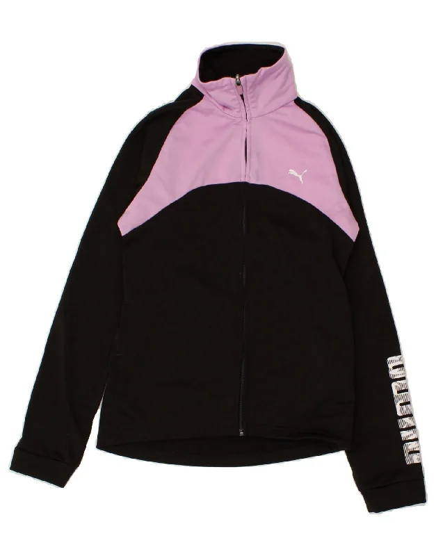 men's fleece-lined jackets -PUMA Girls Graphic Tracksuit Top Jacket 13-14 Years Black Colourblock