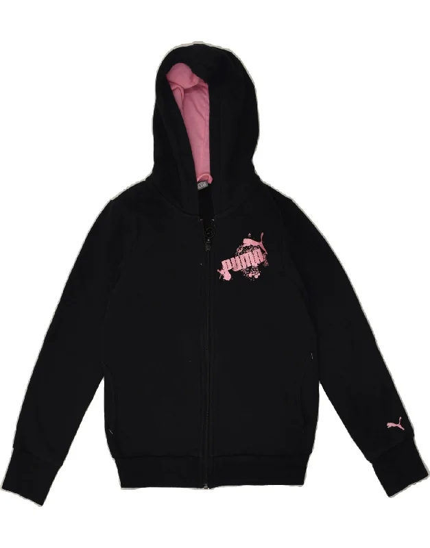 men's cardigan sweaters -PUMA Girls Graphic Zip Hoodie Sweater 11-12 Years Large  Black Cotton