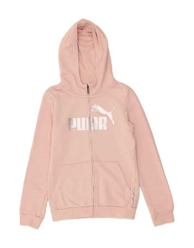 men's cashmere sweaters -PUMA Girls Graphic Zip Hoodie Sweater 11-12 Years Large  Pink