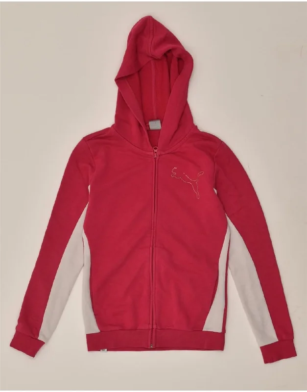 men's comfortable pullover sweaters -PUMA Girls Graphic Zip Hoodie Sweater 11-12 Years Pink Colourblock Cotton