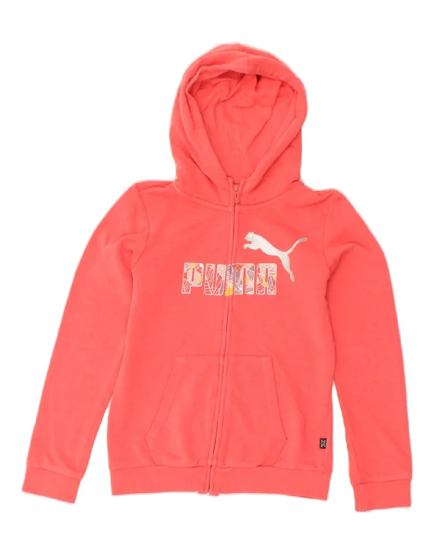 men's knitted sweaters -PUMA Girls Graphic Zip Hoodie Sweater 11-12 Years Pink