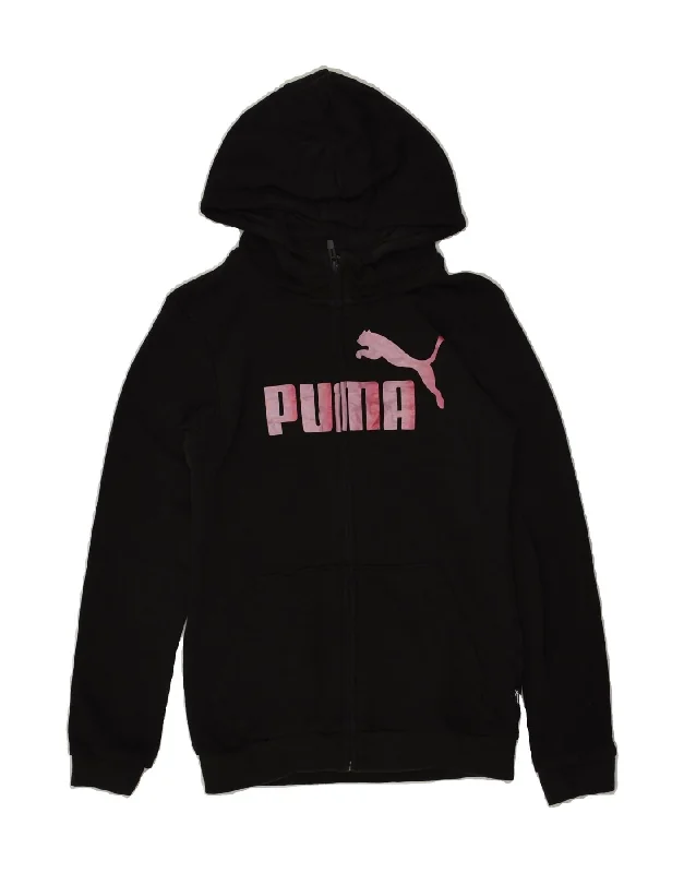 men's modern fit sweaters -PUMA Girls Graphic Zip Hoodie Sweater 13-14 Years Black