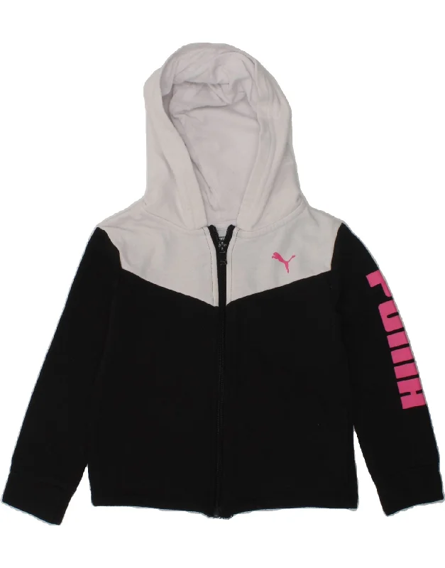 men's chunky sweaters -PUMA Girls Graphic Zip Hoodie Sweater 3-4 Years Black Colourblock Cotton