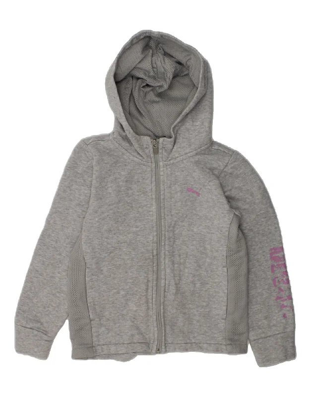 men's soft cashmere sweaters -PUMA Girls Graphic Zip Hoodie Sweater 7-8 Years Grey Cotton