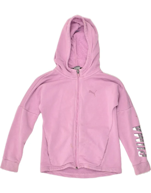 men's warm sweaters for winter -PUMA Girls Graphic Zip Hoodie Sweater 7-8 Years Purple